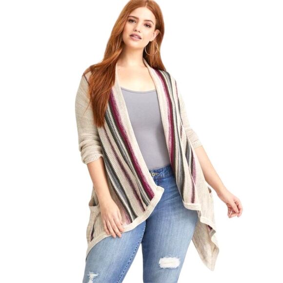 TORRID Multi color Soft Border Striped Open Front Knit Cardigan With Pockets - Picture 5 of 14